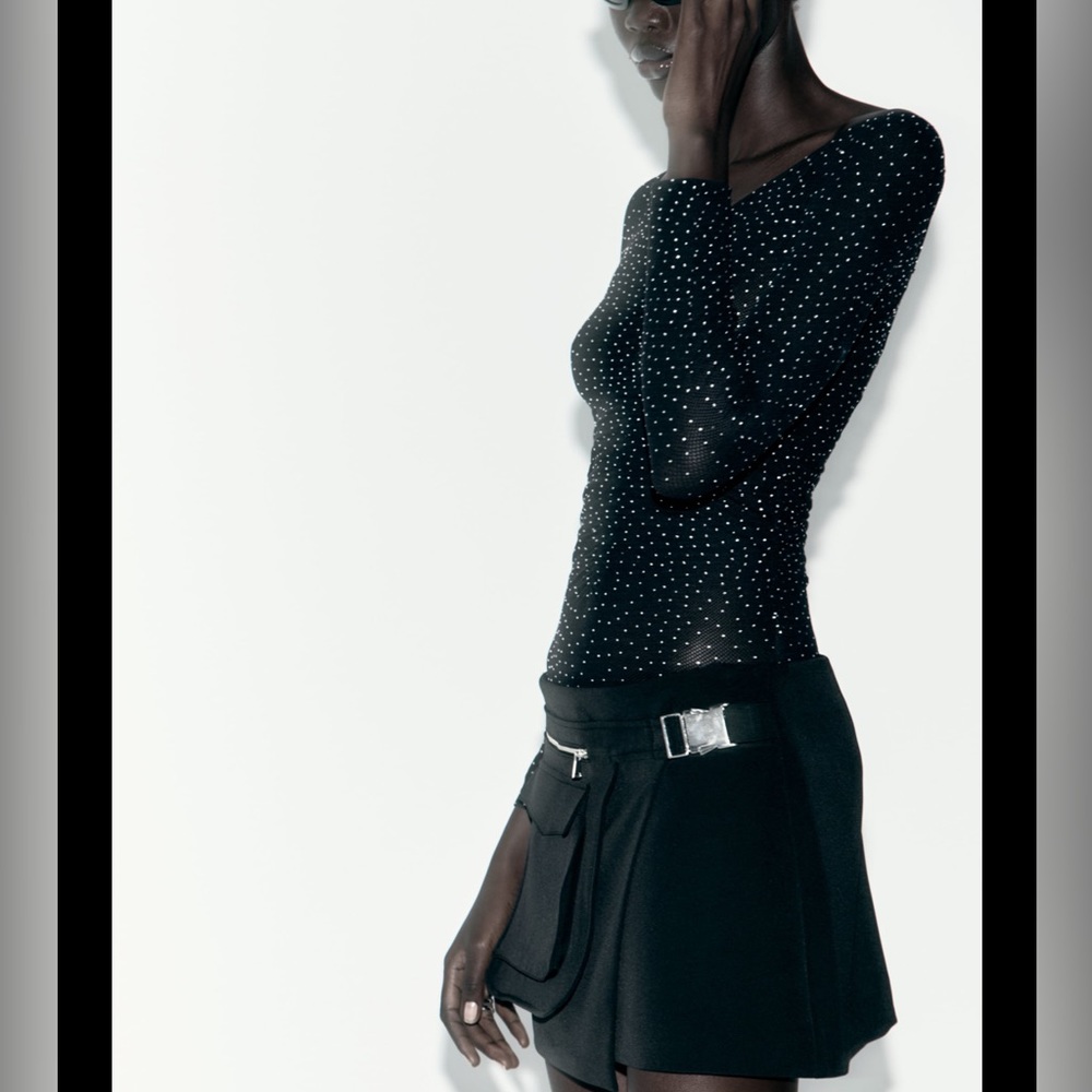 Zara seamless shimmery rhinestones mesh bodysuit - Picture 3 of 11
